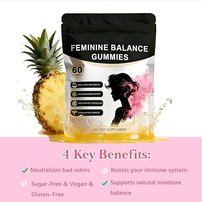 Premium Feminine Balance Gummies for Women | Hawaiian Pineapple Flavor Daily pH Balance &amp Freshness Support | Vegan Sugar-Free Gummies for Intimate Wellness Flora &amp Immune Support | 60 Coun