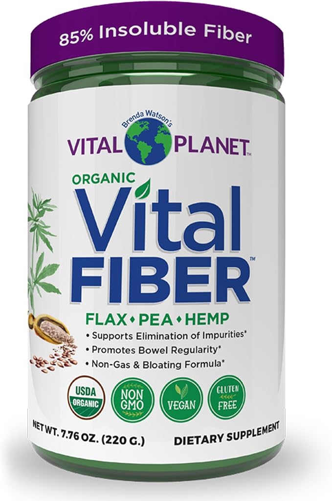 Vital Planet - Vital Fiber Powder Soluble and Insoluble Fiber Supplement with Flax Pea and Hemp Organic Daily Dietary Supplement Supports Gut Digestive Regularity 7.76 oz