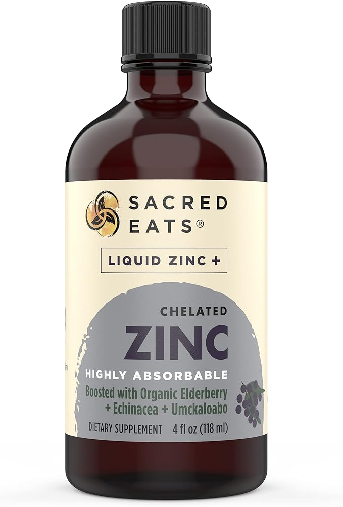 Liquid Zinc (Glycinate Chelate) with Organic Elderberry &amp Echinacea (High in Quercetin) | 4-in-1 Immune Suport Supplement for Adults &amp Kids Great Tasting | Alcohol &amp Gluten Free Non GMO