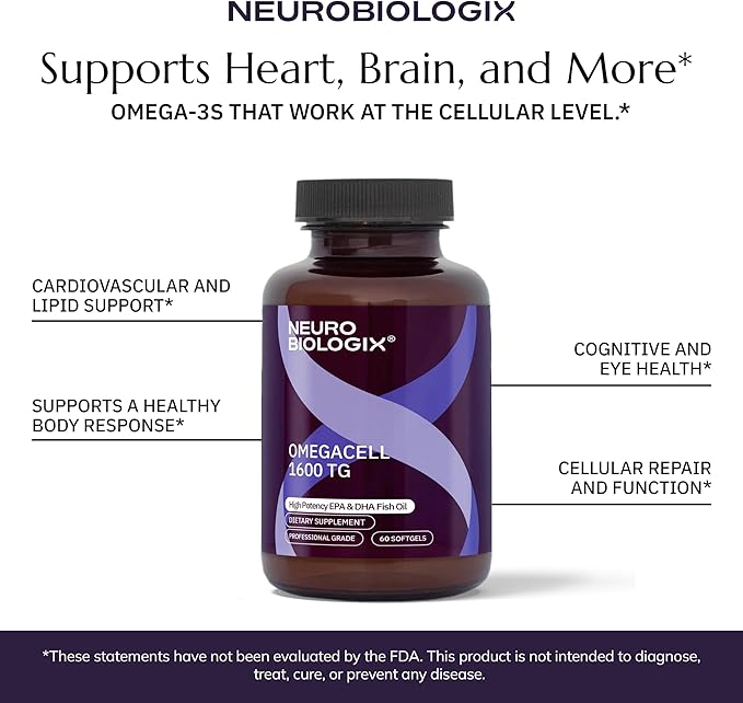 Neurobiologix OmegaCell 1600 TG Omega 3 Fish Oil with EPA &amp DHA Triglyceride Form for Absorption &amp Wellness Support Non GMO Omega 3 Supplement for Women and Men Gluten Free 60 Softgels