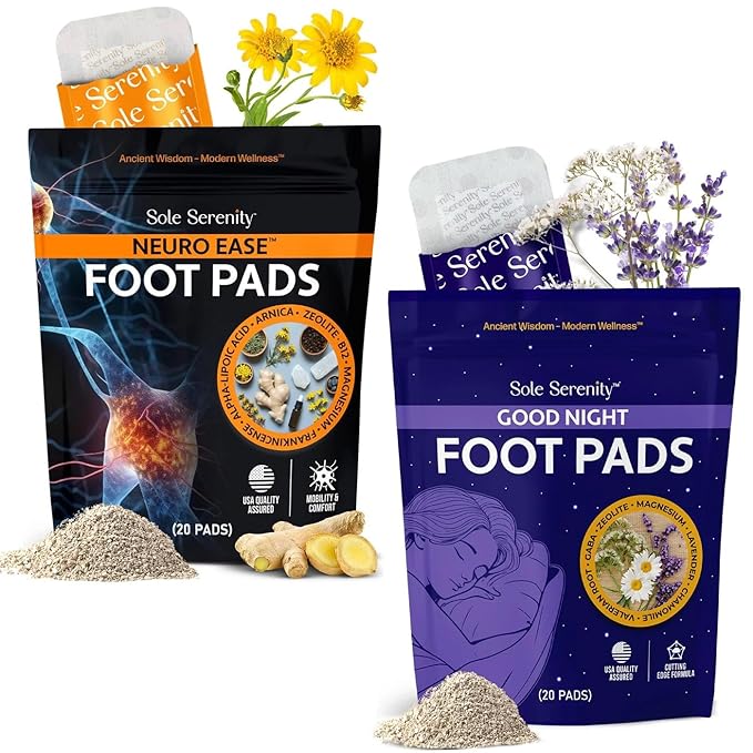 Sole Serenity 2 Pack NeuroEase &amp Good Night Foot Pads Bundle - Natural Overnight Foot Pads for Relaxation Comfort &amp Nightly Self-Care
