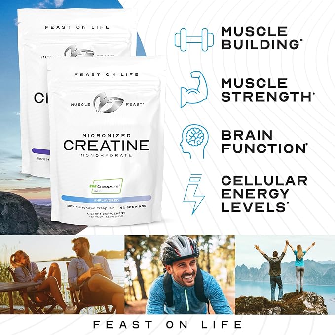 Muscle Feast Creapure - Micronized Creatine Monohydrate Powder | Premium Pre-Workout or Post-Workout | Flavored Creatine for Women &amp Men | Easy to Mix Gluten-Free Safe and Pure (Grape 250g)