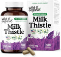 Wild &amp Organic Milk Thistle Capsules 1000mg - Liver Supplement - Silymarin Milk Thistle Seeds Powder for Liver Support - 180 Vegan Capsules - 3-Month Supply - No Fillers Non-GMO