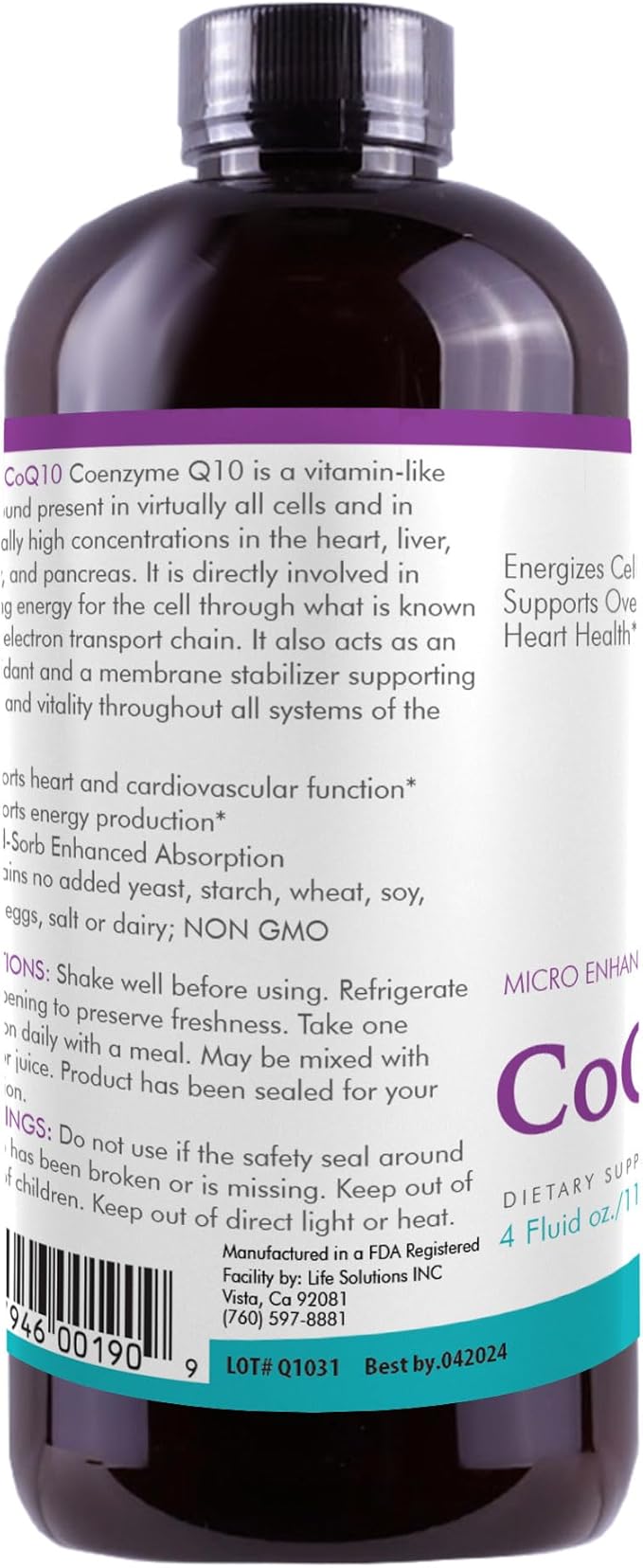 Life Solutions Liquid CoQ10 – High Absorption Coenzyme Q10 Supplement for Energy Heart Health &amp Antioxidant Support – 50 mg per Serving 4 oz Bottle