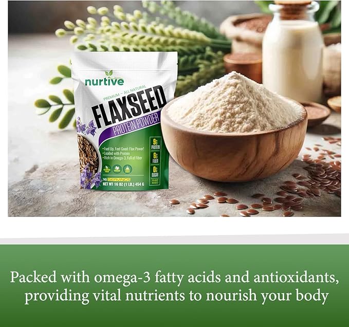 Flaxseed Protein Powder - Plant-Based Rich in Omega-3 and Antioxidants - Ideal for Post-Workout Recovery - Nutritional Boost for Smoothies &amp Baking - Non-GMO &amp Gluten-Free (16 oz / 454g)