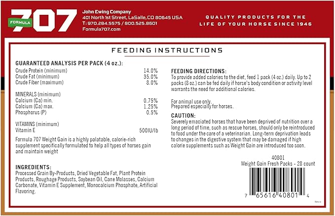 Formula 707 Weight Gain Equine Supplement Daily Fresh Packs 28 Day Supply - Palatable Calorie-Rich Nutritional Support for Hard-to-Keep and Senior Horses