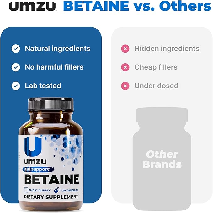 UMZU Betaine HCl Digestive Support Supplement (60 Day Supply) – with Betaine Hydrochloride Formula – Betaine HCl for Digestive Health &amp Gut Comfort Daily Digestive Wellness Support System Formula