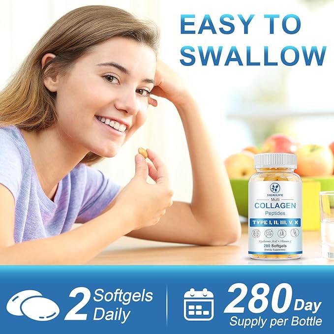Multi Collagen Peptides for Women &amp Men Hydrolyzed Collagen Peptides-Type I II III V X - with Hyaluronic AcidVitamin CBiotinSupports Skin Hair Nail Non-GMO560 Softgels
