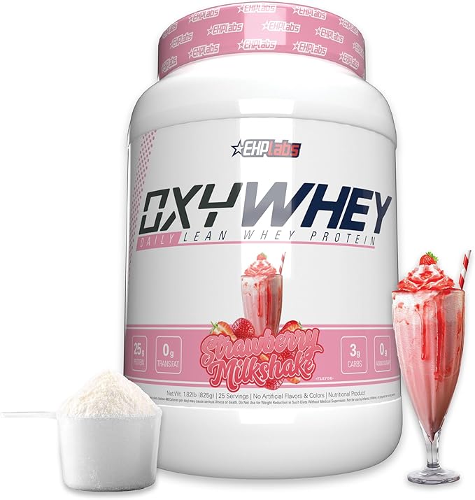 EHP Labs OxyWhey Whey Protein Isolate – 25g High Protein Low Carb Sugar Free Meal Replacement – Lean Whey Powder for Muscle Recovery – Non-GMO Gluten Free – 25 Serves – Strawb. Milkshake