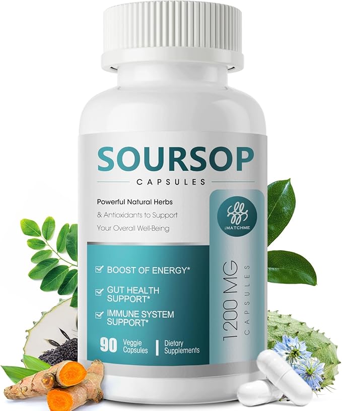 Soursop Graviola Capsules 11 in 1 Soursop Supplement for Gut Health Immune System Antioxidant Support Herb Daily Supplements with Moringa Black Seed TurmericVegan Non-GMO 90 Capsules