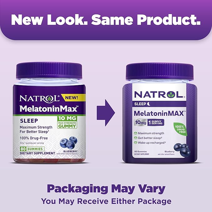 Natrol MelatoninMax Sleep Gummies for Adults Blueberry Flavor 10 mg 80 Count Up to an 80 Day Supply (Pack of 12)