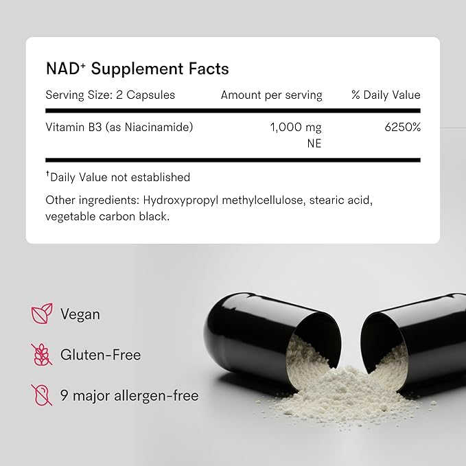 Tally Health NAD+ Supplement – 1000mg Niacinamide | Boosts Cellular Energy Metabolism &amp Longevity | Supports Healthy Aging Skin Hydration &amp Brain Function | Vegan Non-GMO Gluten-Free | 60