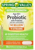 Probiotic | Age 50+ | 50 Billion CFU 11 Strains 30 Capsules | Daily Probiotic Supplement | for Adults 50+ | Spring Valley + Vsl Sticker