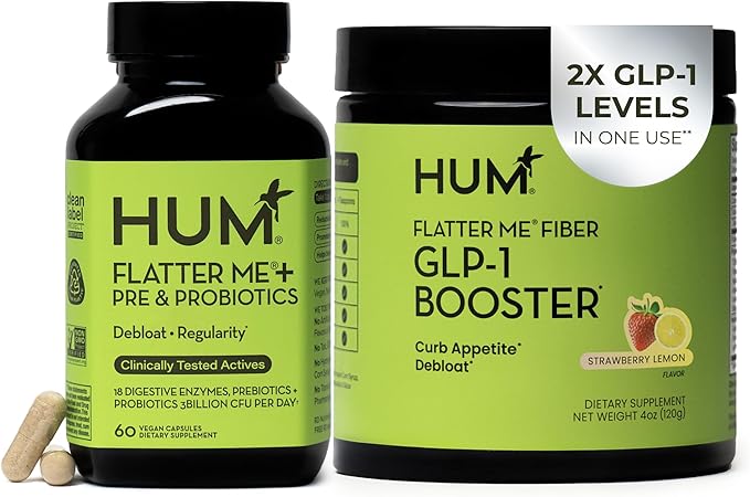 HUM Flatter Me Fiber Supplement &amp Flatter Me Plus Prebiotics &amp Probiotics