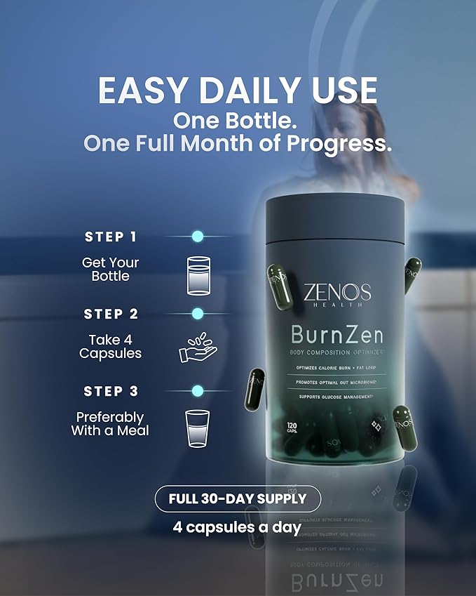 Zenos Health BurnZen - Powerful Weight Loss Supplement | Appetite Suppressant for Weight Loss | Metabolism Booster | Stomach Fat Burner &amp Energy Support - Made in USA 120 Caps
