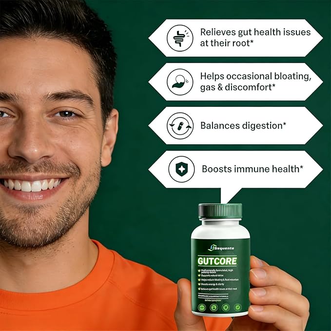 Sequente GutCore Max Strength Gut Drainage Capsules – Fast Bloat Relief &amp Gentle Detox for Clear Skin | Vegan All-NaturalNon-GMO (60 Caps)