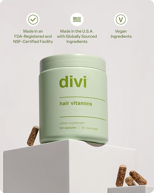 Divi Hair Growth Vitamins for Women and Men - Made with Clean Vegan and Science-Backed Ingredients - Promotes Hair Growth Reduces Shedding Boosts Thickness and Fullness - 30 Day Supply 60 Count