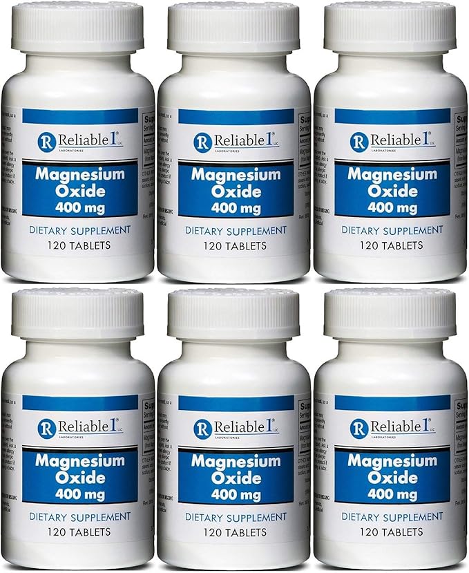 Magnesium Oxide 400 mg Dietary Supplement Tablets Generic MegOx 120 Tablets per Bottle Pack of 6