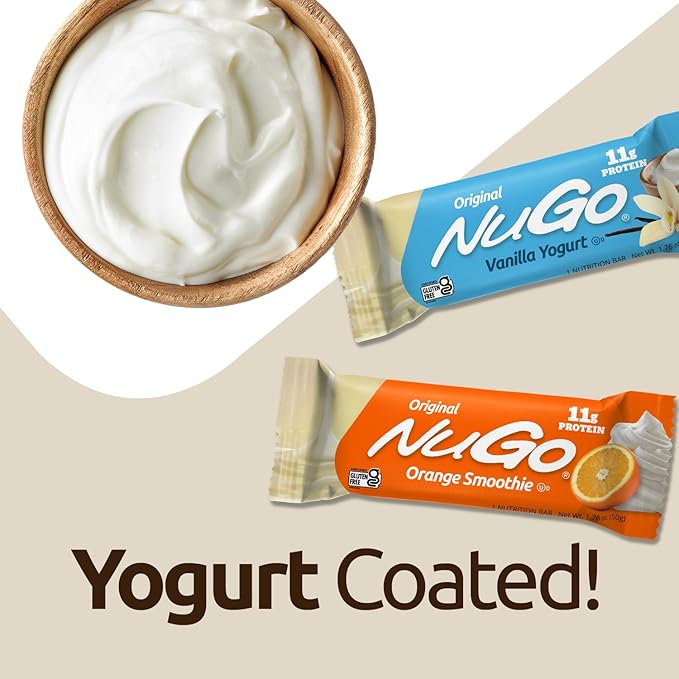NuGo Original Variety Vanilla Yogurt 15 bars &amp Orange Smoothie 15 bars 11g Protein Gluten Free 30 Count