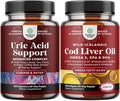 Bundle of Uric Acid Cleanse and Detox Capsules - Turmeric Tart Cherry &amp Celery Seed Supplement for Men and Women and Icelandic Wild Caught Cod Liver Oil Softgels - Fish Omega 3 EPA DHA Vitamin