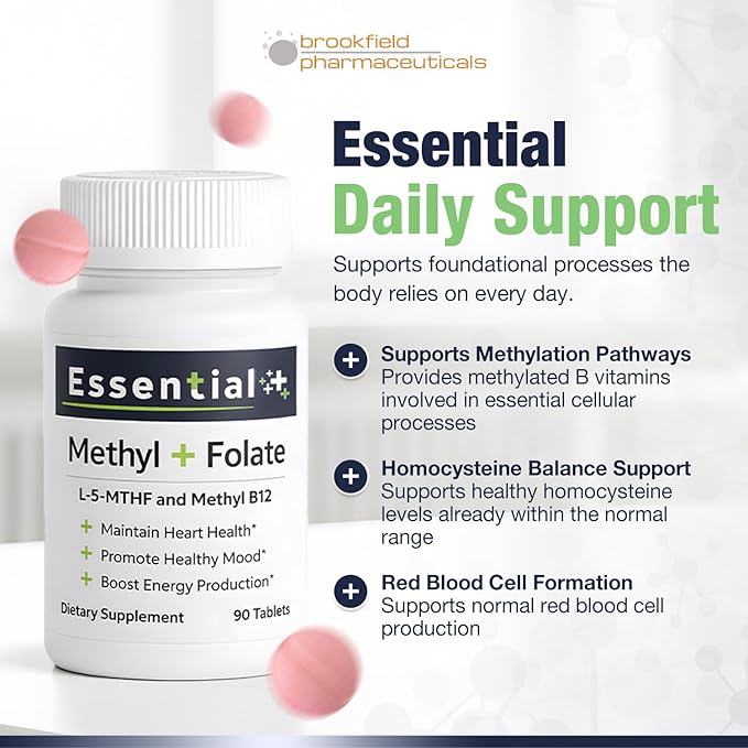 Pure L-Methylfolate Tablets with 5-MTHF 90 Tablets Methyl Folate B12 and Vitamin B6 for Heart Health Maternal Health Healthy Mood &amp Energy with 1360 mcg L Methylfolate Supplement for Men and W