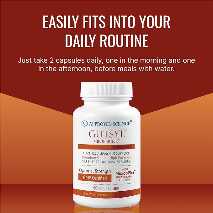 Approved Science® Gutsyl- Leaky Gut Supplement- Protect GI Tract with Aloe Vera Marshmallow Root Licorice and Slippery Elm- Contains Prebiotic and BioPerine- 6 Month Supply