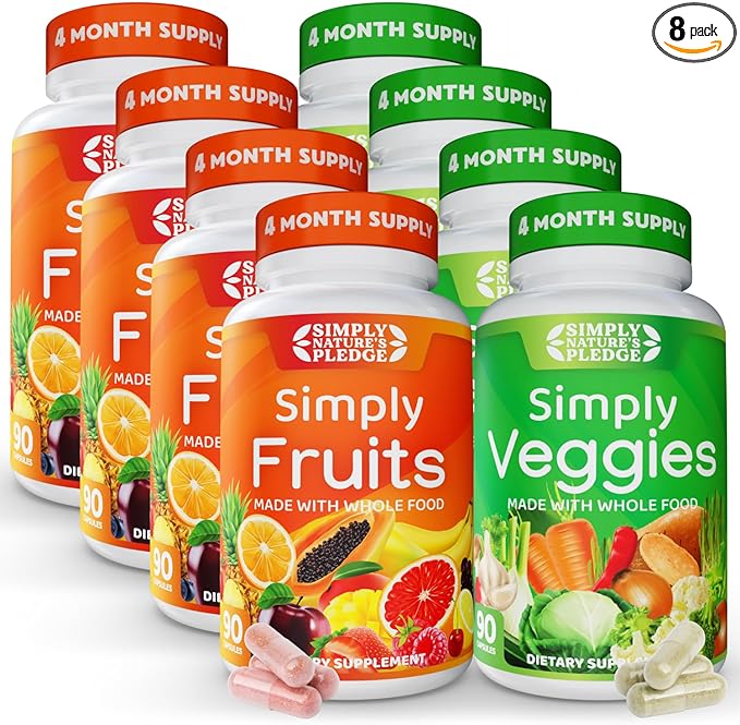 Simply Nature's Pledge - Packed with Over 40 Different Fruits &amp Vegetables - 4 Month Supply- Made with Whole Food Superfoods - with Aloe Vera – 100% Soy Free - 720 Capsules