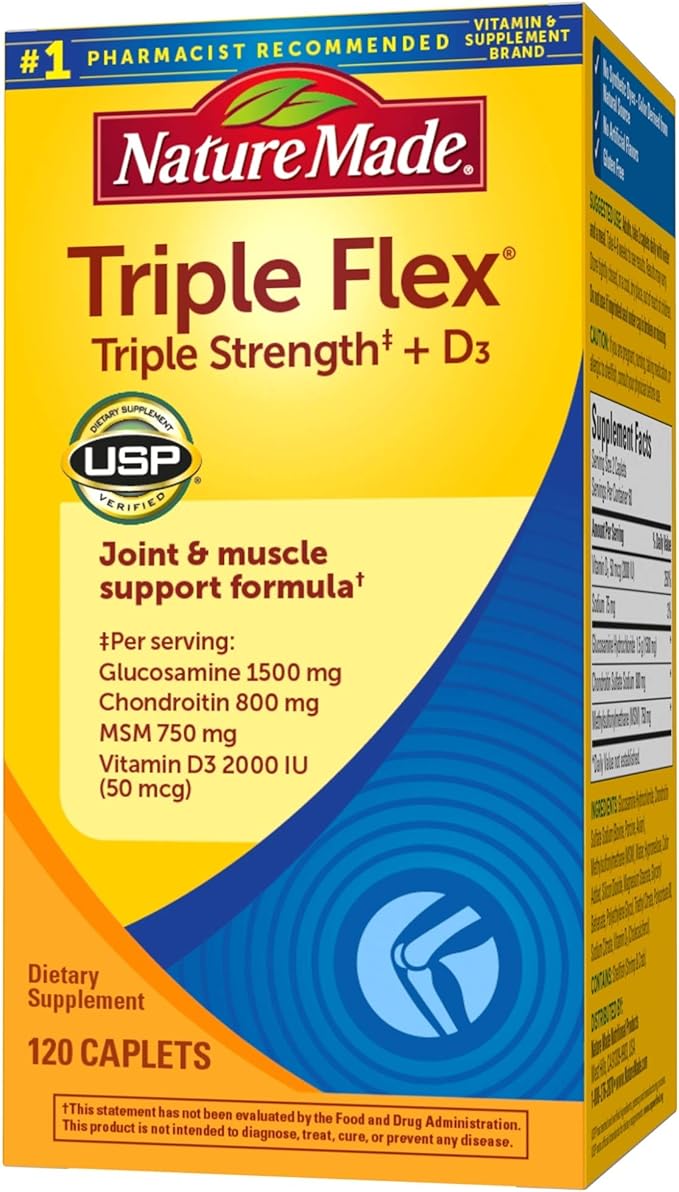 Nature Made TripleFlex Triple Strength Caplets with Vitamin D3 120 Count for Joint Support
