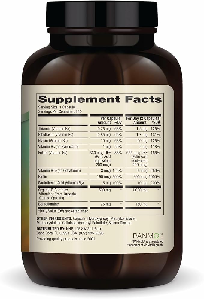 Dr. Mercola Vitamin B Complex with Benfotiamine - Supports Cellular Brain &amp Immune Health - Non-GMO Gluten-Free &amp Soy-Free - 180 Capsules (90 Servings)