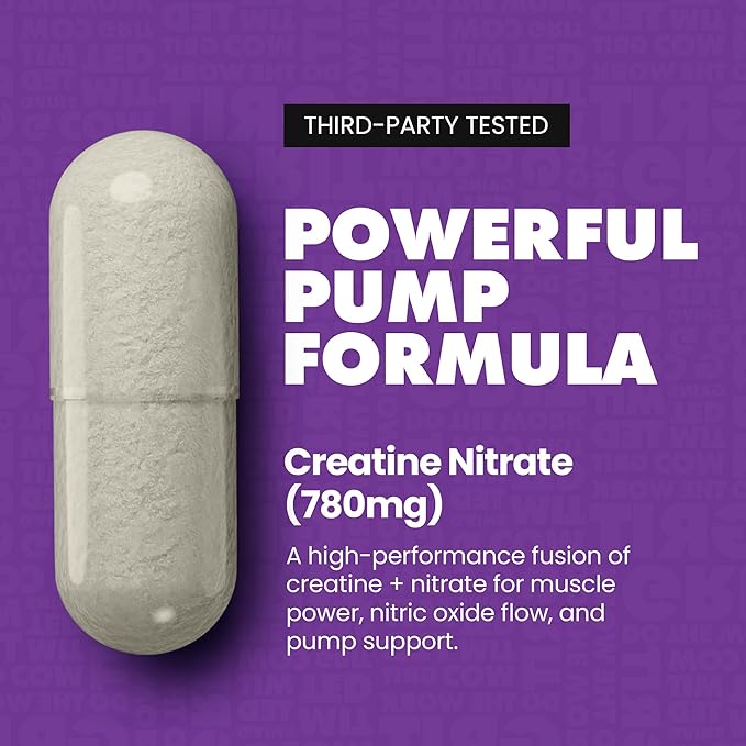 Gains in Bulk Crea-Nitric Creatine Nitrate Pre Workout Supplement Nitric Oxide Support Gluten Free Promotes Muscle Strength Pump and Non-Stim Energy Supplements for Men and Women 90 Capsules