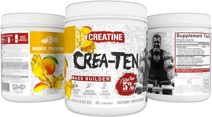 5% Nutrition CreaTEN Creatine Complex + Accelerators | Flavored Creatine Powder for Muscle Gain | Max Power Strength Endurance &amp Recovery (Mango Pineapple)