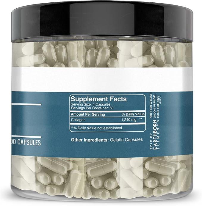 Earthborn Elements Calcium Carbonate &amp Collagen Peptides Bundle 200 Capsules Each Pure &amp Undiluted No Additives