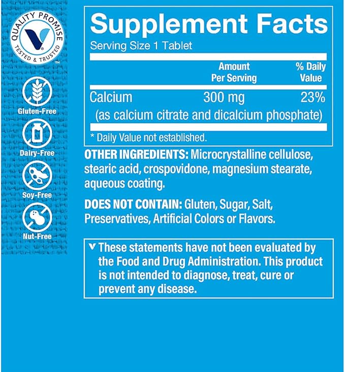 The Vitamin Shoppe Calcium Citrate 300MG - Bone Strength Teeth Health &amp Muscle Function Highly Absorbable (300 Tablets)