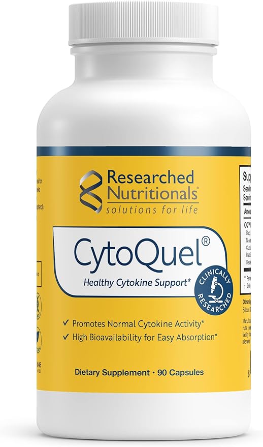 Researched Nutritionals CytoQuel - Cytokine Support Supplement - Vegan Formula with CurcuWIN Turmeric NAC EGCG DeltaGold® Tocotrienols &amp Trans-Resveratrol (90 ct)