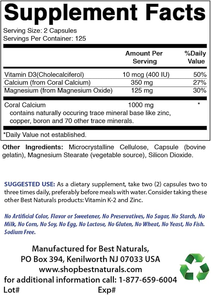 Coral Calcium Plus 1000 mg &amp Magnesium Oxide 500 mg