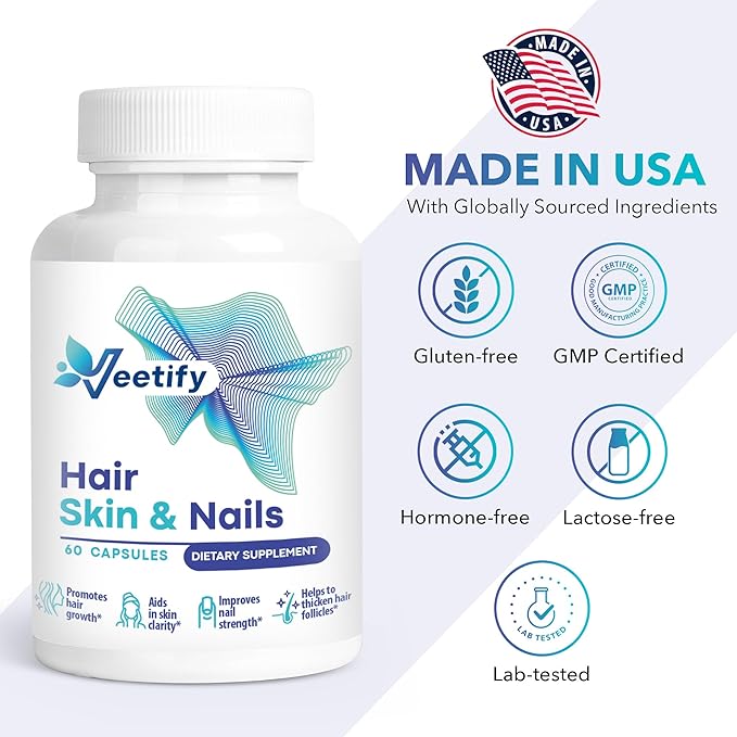 Hair Skin and Nails Vitamins – Biotin + Fo-Ti Bamboo &amp Horsetail Extracts + PABA – Herbal Beauty Complex for Hair Growth Radiant Skin &amp Strong Nails – 60 Vegan Capsules