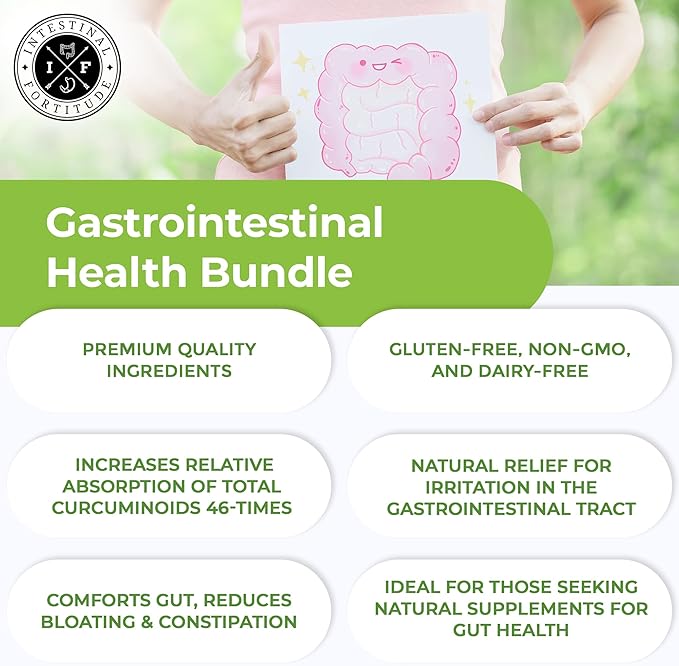 Intestinal Fortitude AI-5 &amp GLR-6 Digestive Health Supplement Bundle w/Glutamine Turmeric Curcumin for Gut Health Capsule Supplement &amp Support Digestive Health Non-GMO Dairy Free - 30-Day