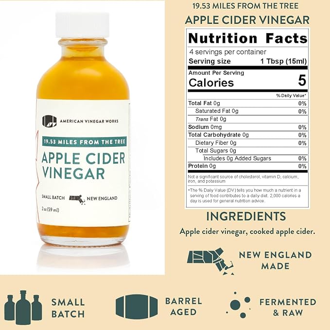 American Vinegar Works - Apple Cider Vinegar Sampler Pack - Includes Apple Cranberry Hot Wild Blueberry and Maple Cider Vinegars - Great for Gifts - 2oz Bottles - 5 Pack