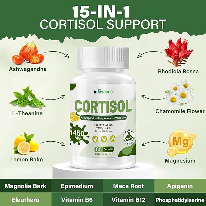 Cortisol Supplement 15-in-1 Cortisol Manager with Ashwagandha L-Theanine &amp Magnesium Supports Cortisol Health Relaxation &amp Restful Sleep 240 Capsules