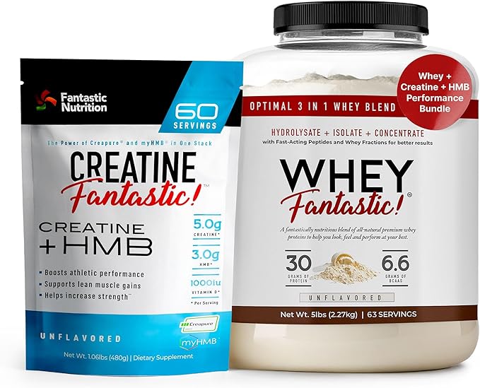 Whey Protein Powder Unflavored 5lb + German Creatine + HMB – 30g Grass-Fed Protein + 5g Creapure Micronized Creatine – myHMB Non-GMO Clean Unflavored – Bundle