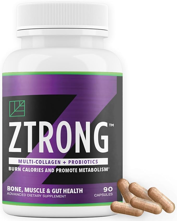 Dr. Zisman ZTRONG Advanced Collagen Supplement – Hydrolyzed Collagen Types I &amp III 400 Billion CFU Probiotic Blend Supports Bone Health Joint Function Metabolic Efficiency – 90 Capsules