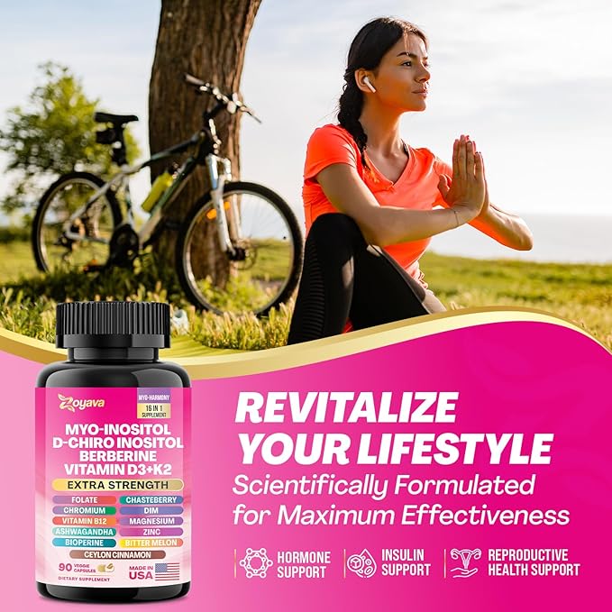 Myo Inositol Supplement 750mg Berberine 500mg D-Chiro Inositol 50mg Folate 400mcg Chromium 100mcg Ceylon Cinnamon 200mg Ashwagandha 100mg DIM 75mg Vitex Chasteberry 150mg 90 Capsules (2 Pack)