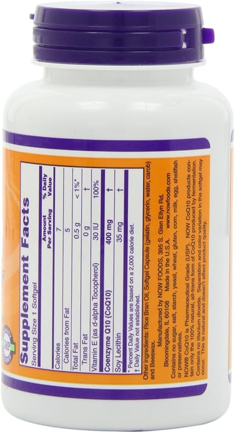 NOW Foods CoQ10 400 mg w/Lecithin &amp Vitamin E 60 Softgels