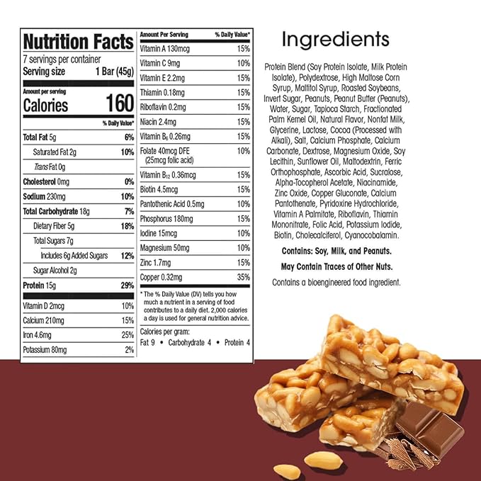 BestMed - High Protein Nutrition Bar - Low-Carb 15g Protein Low Sugar High Fiber Low Calorie Meal Replacement Bar (Peanut 1 Box - 7 Count)