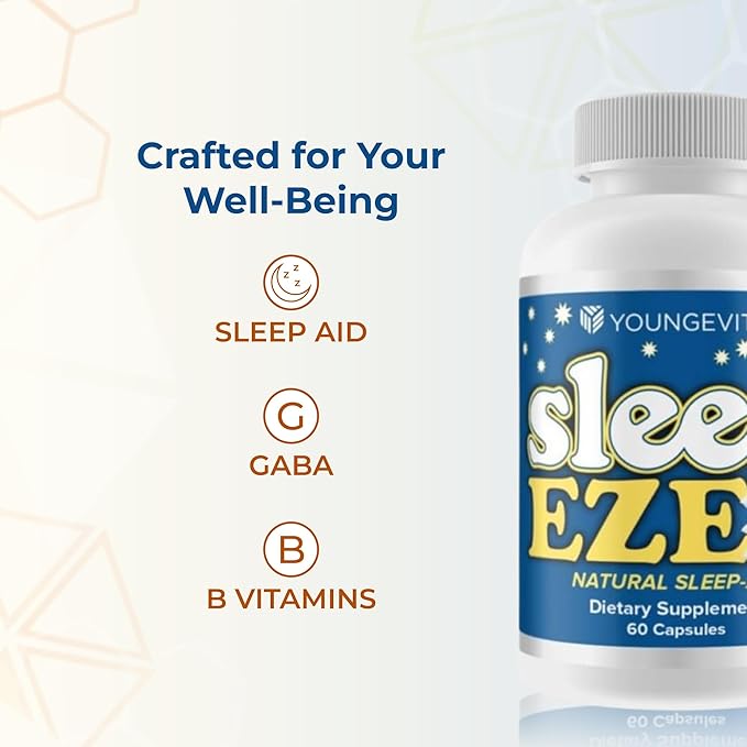 Youngevity Sleep Eze - Natural Sleep Support - Valerian Root Passion Flower 5-HTP Melatonin - Non-Habit Forming - Sleeping Support Supplement - (60 Capsules)