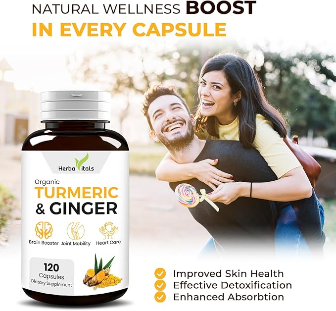 Turmeric and Ginger Capsules| Turmeric Curcumin with Ginger(120 Capsules) 500mg|Best Turmeric with Ginger Supplement|3rd Party Lab Tested