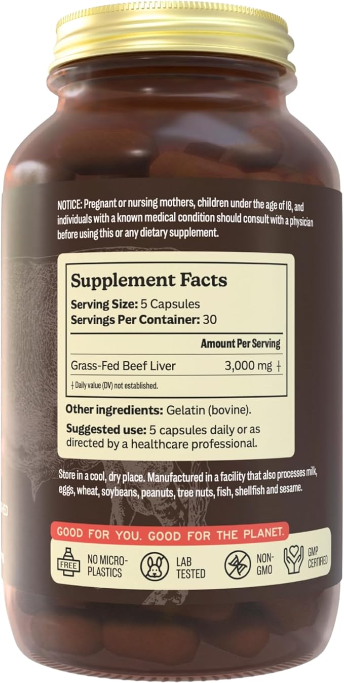 MK Supplements Grass Fed Beef Liver Supplement Supports Energy Production Detoxification Digestion Immunity and Full Body Wellness Non-GMO Freeze Dried 30 Servings (3000 mg Each)