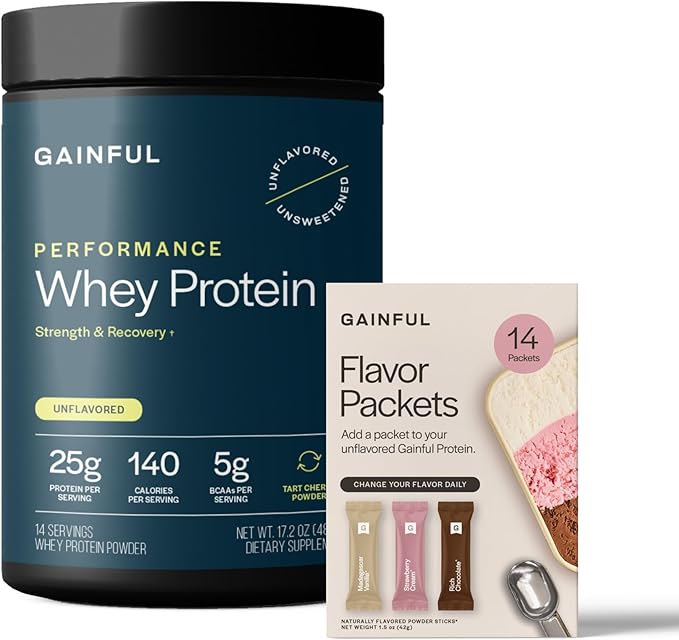 Gainful Performance Whey Protein Powder &amp Neapolitan Flavor Bundle 25g Protein Supports Muscle Growth Recovery and Endurance No Artificial Ingredients 14 Servings + 14 Flavor Sticks