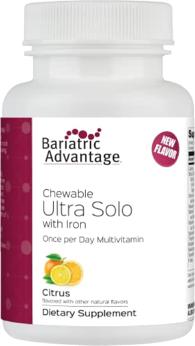 Bariatric Advantage Chewable Ultra Solo with Iron - Citrus 30 Count and Calcium Citrate Chewy Bites 500 mg - Assorted Fruit Flavor90 Count