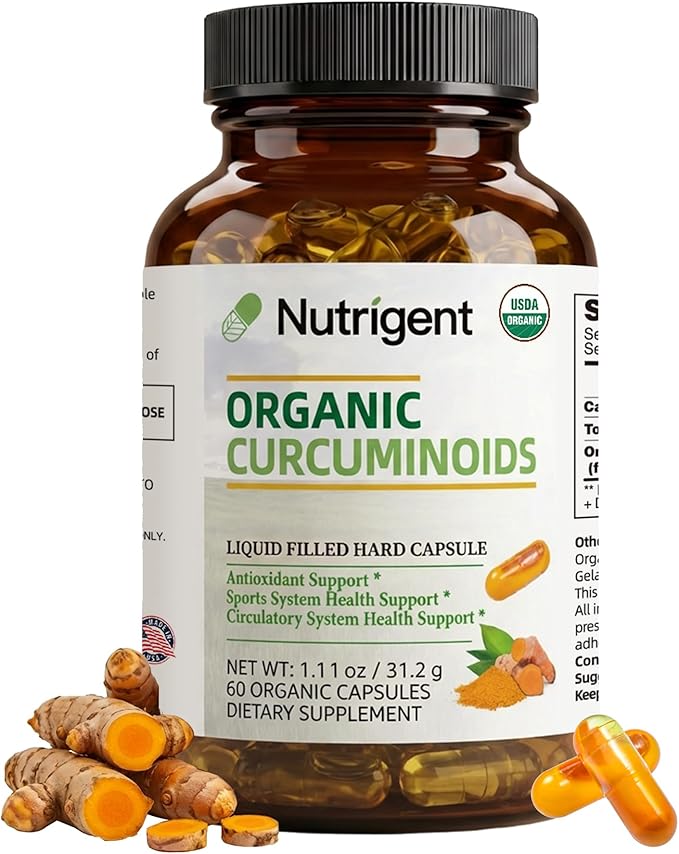 USDA Organic Turmeric Curcumin Supplement Turmeric Extract with Curcuminoids 300 mg Liquid Organic Capsules Antioxidant Bone &amp Joint Support No-Gluten 60 Count